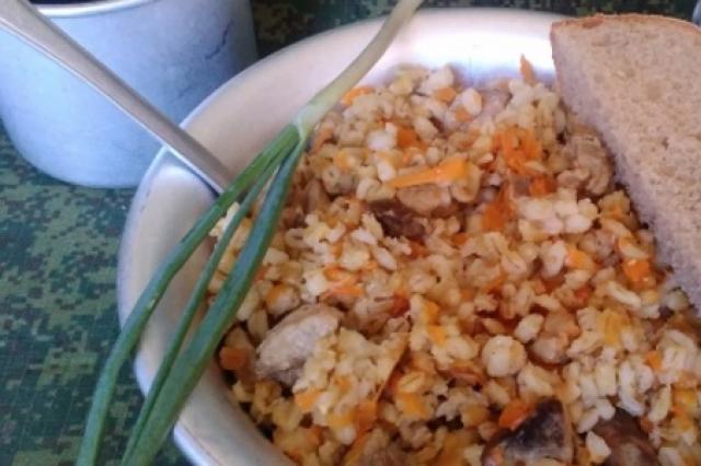 Hearty and straightforward: pearl barley porridge with stewed meat