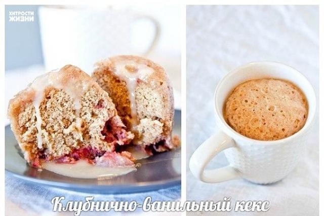 Microwaved Strawberry Vanilla Cupcake with Buttercream Glaze
